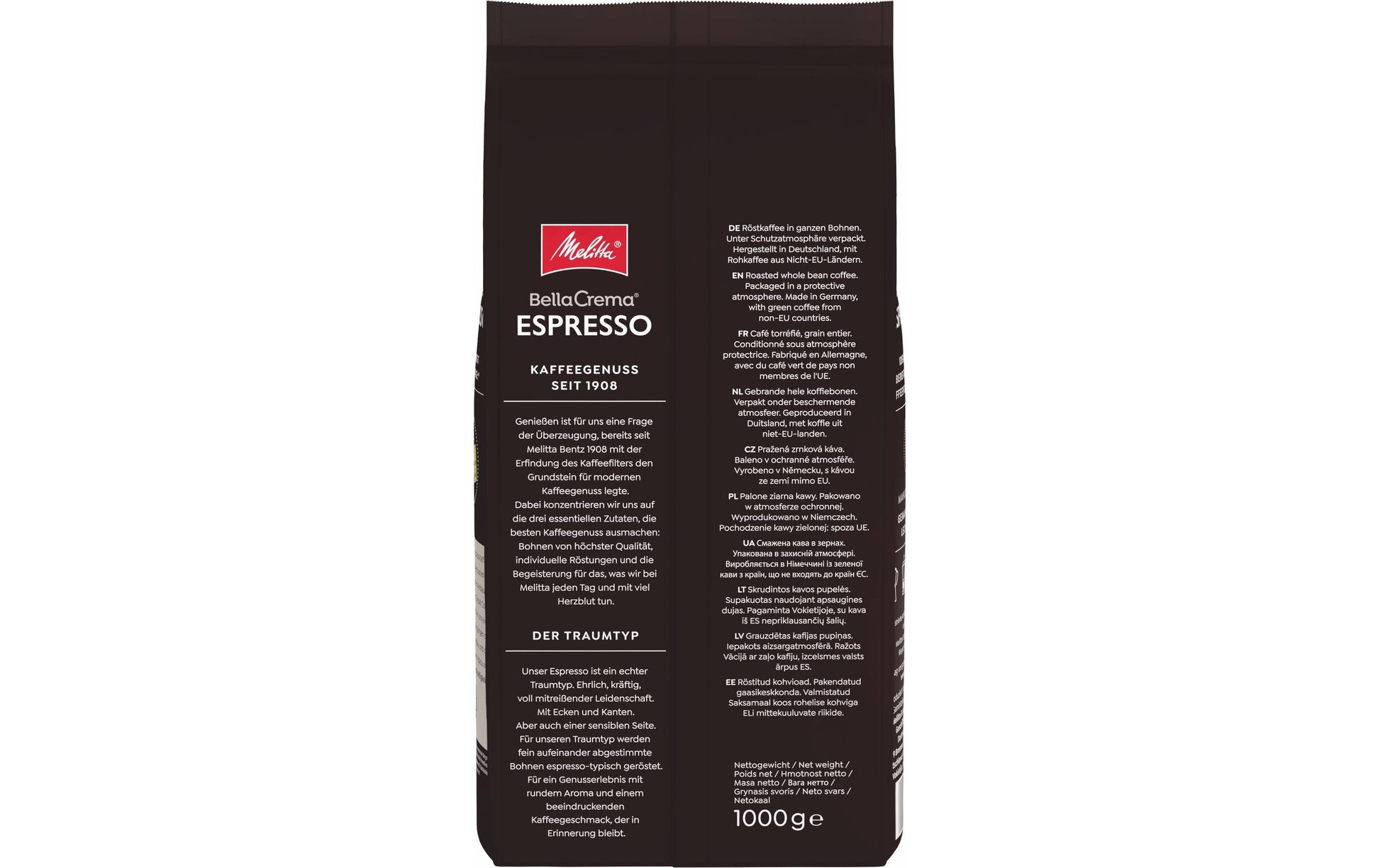 Melitta Bella Crema – Kaffeebohnen – Espresso, 100% Arabica, 1 kg
