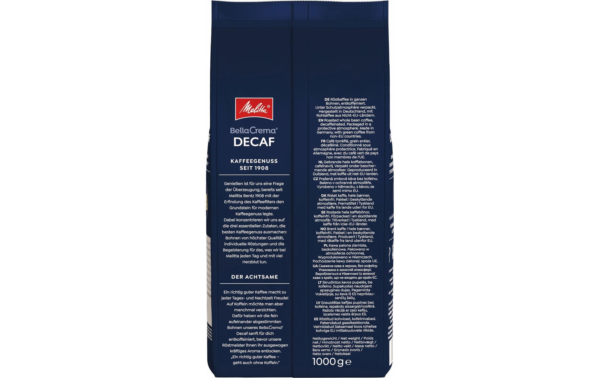 Melitta Bella Crema – Kaffeebohnen – Café Crème, entkoffeiniert, 1 kg