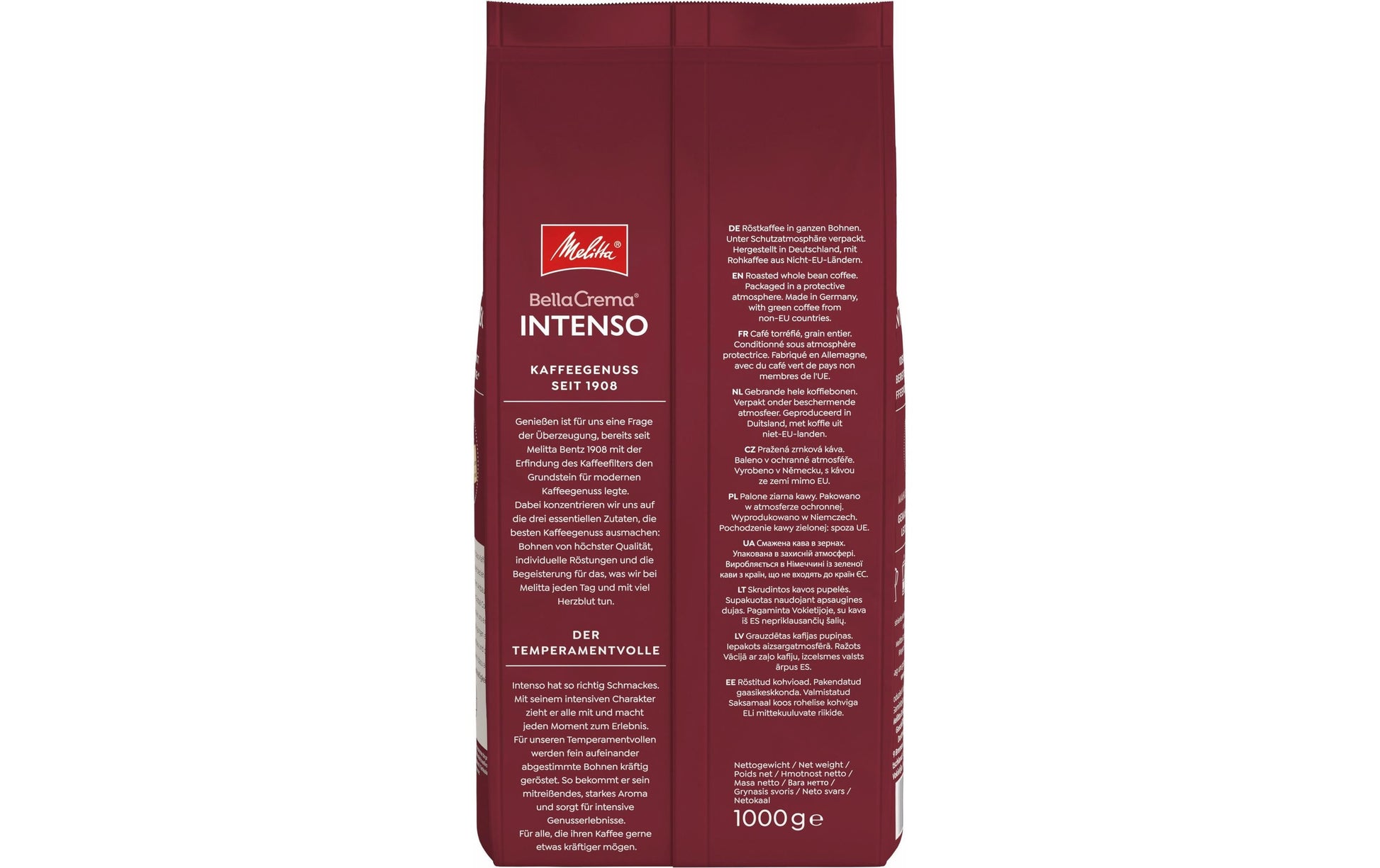 Melitta Bella Crema Intenso – Kaffeebohnen – Café Crème, Bio, 1 kg