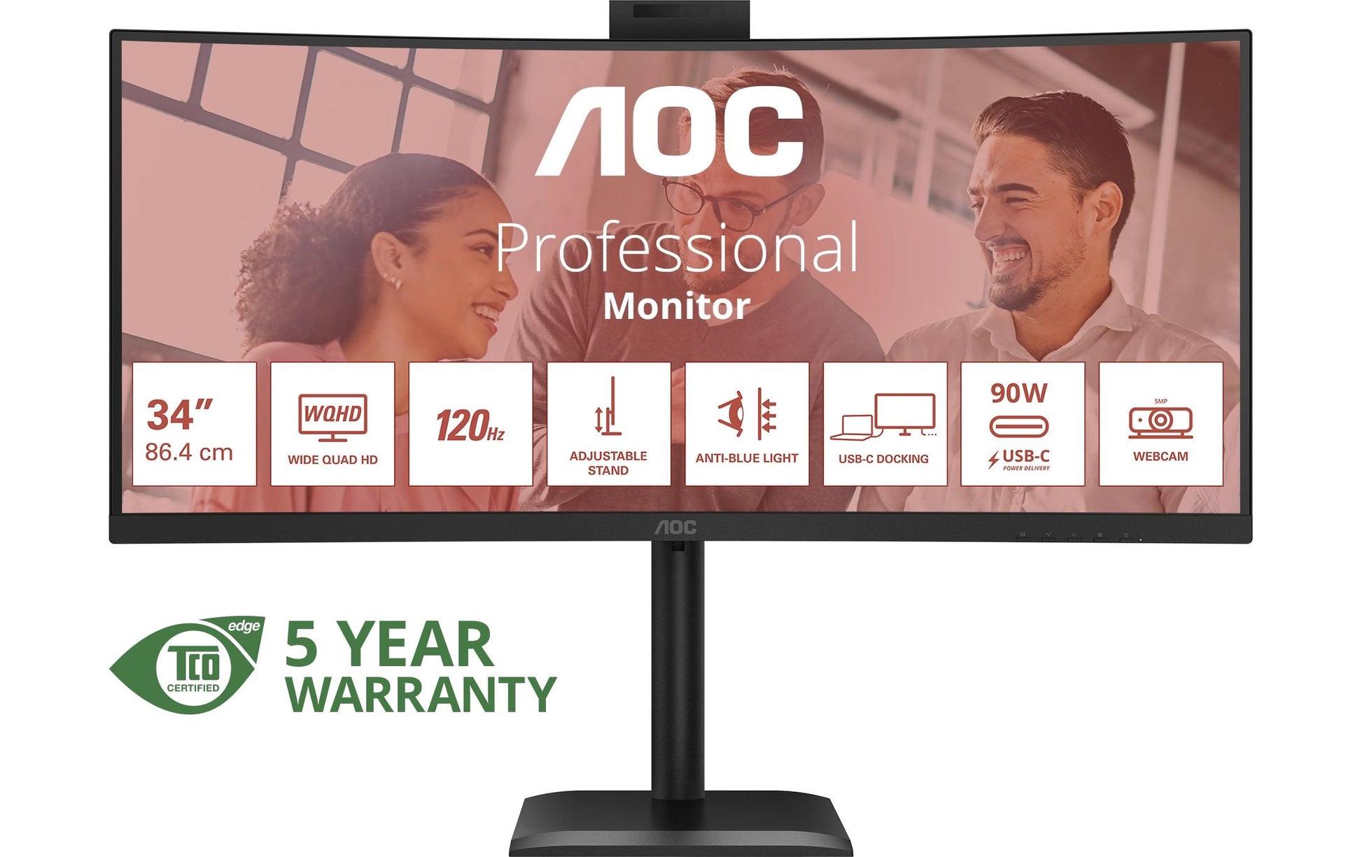 AOC CU34E4CW – Monitor, 34", 3440 × 1440 (UWQHD), VA, 120 Hz, 300 cd/m²