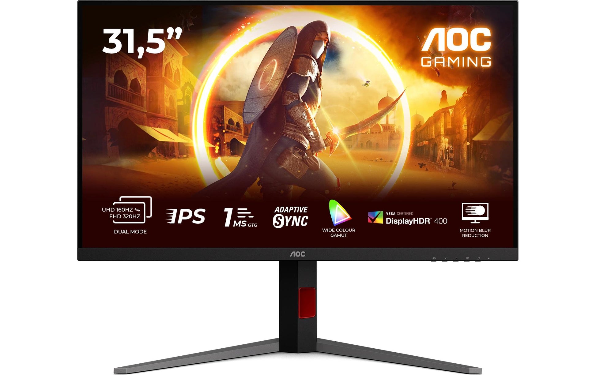 AOC U32G4U – Monitor, 31,5", 3840 × 2160 (UHD 4K), IPS, 160 Hz, Adaptive Sync, VESA 100 × 100, Schwarz