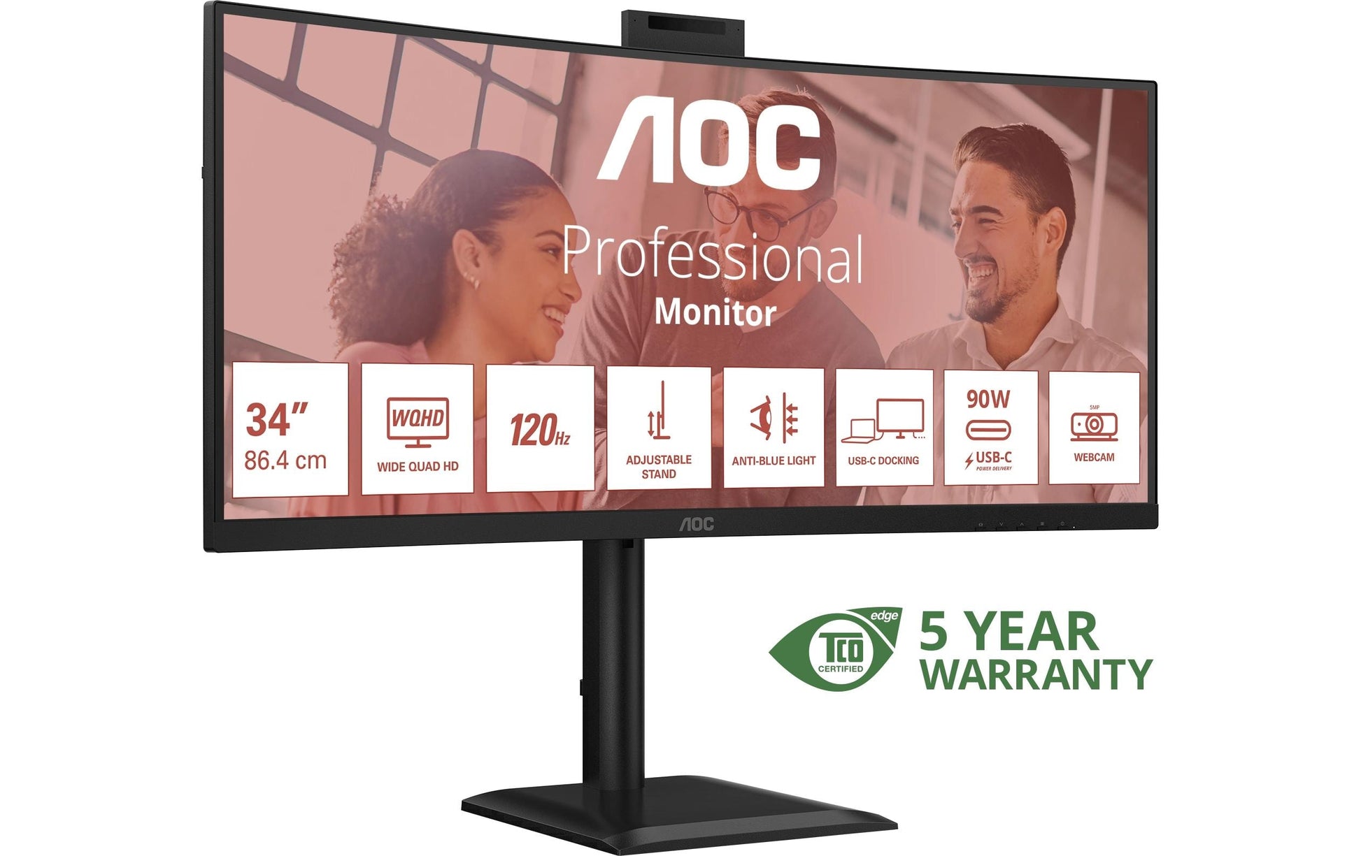 AOC CU34E4CW – Monitor, 34", 3440 × 1440 (UWQHD), VA, 120 Hz, 300 cd/m²