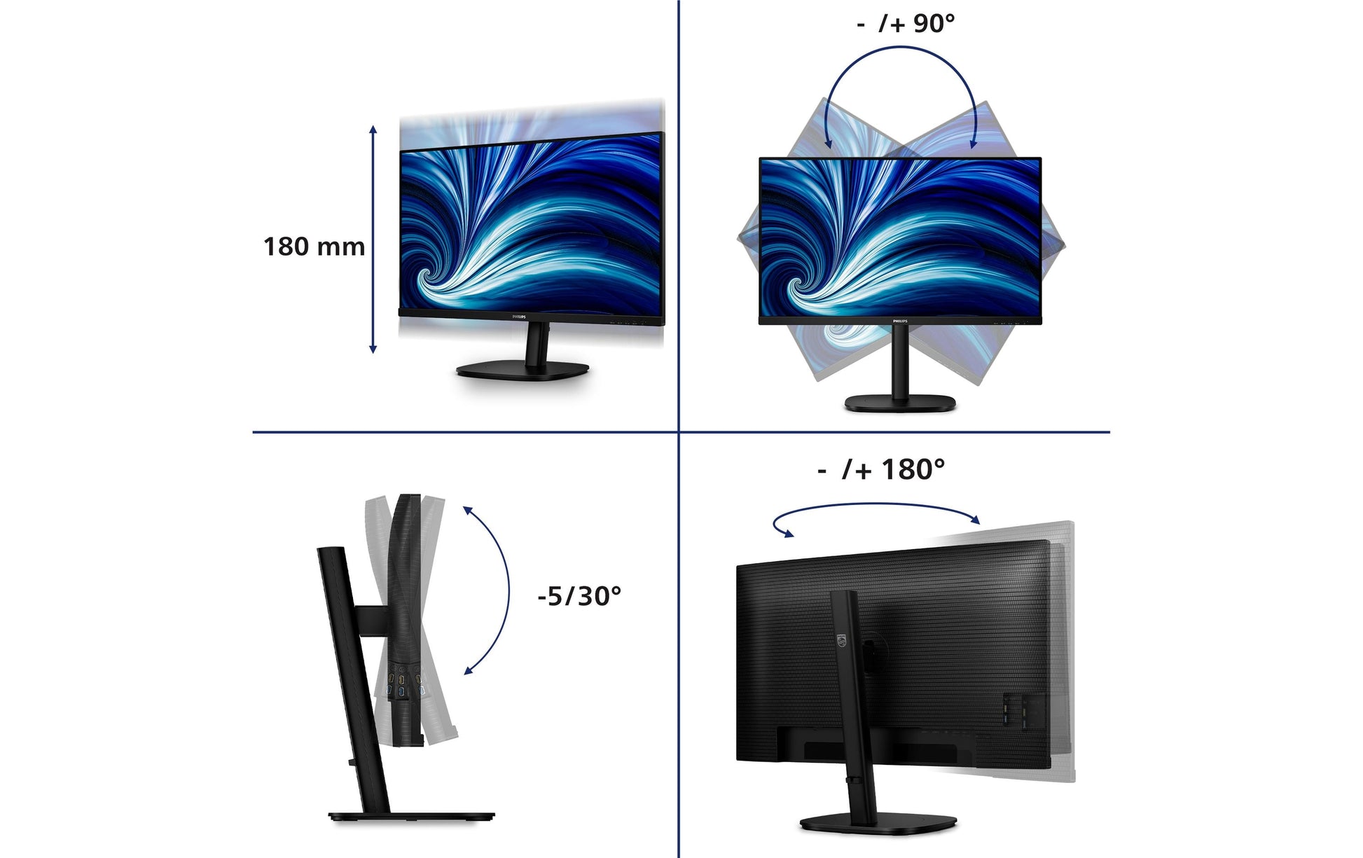 Philips 32B2N3500/00 – Monitor, 31,5", Lautsprecher, Pivot, 2× HDMI, 1× DisplayPort, USB-Hub, Schwarz