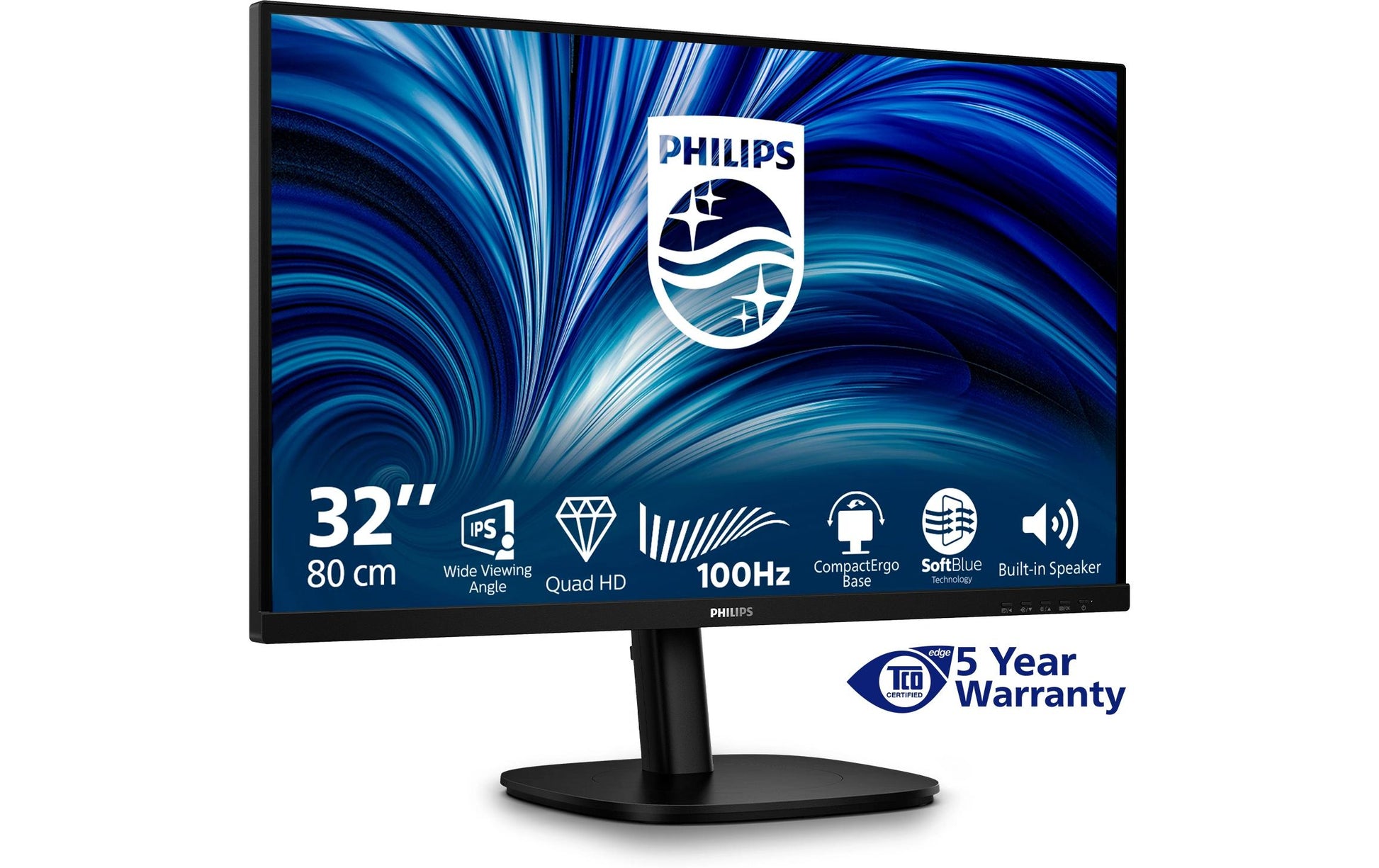 Philips 32B2N3500/00 – Monitor, 31,5", Lautsprecher, Pivot, 2× HDMI, 1× DisplayPort, USB-Hub, Schwarz