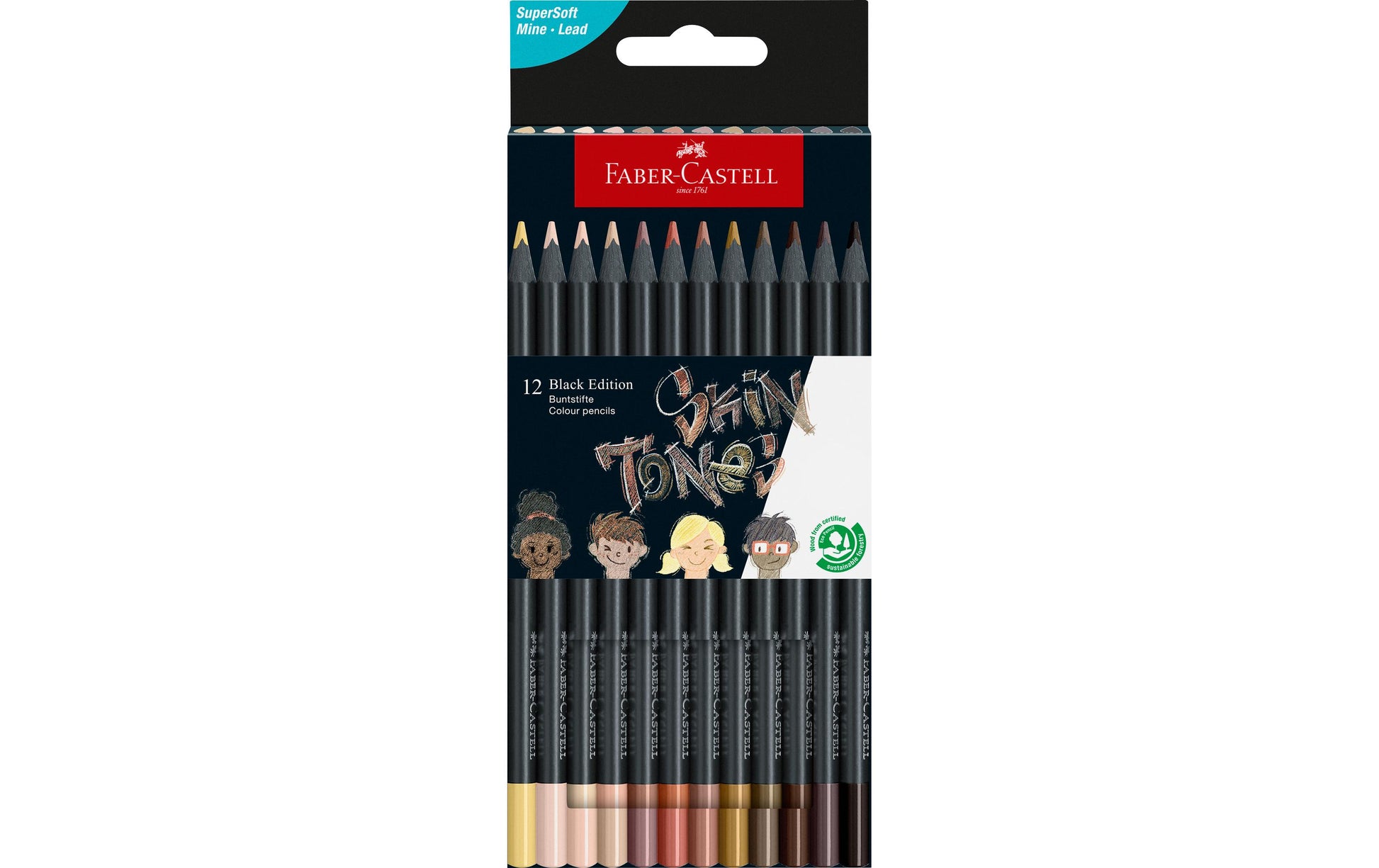 Faber-Castell Buntstifte Black Edition – 12 Farben, im Kartonetui, Ø 3 mm, dreikantig, FSC