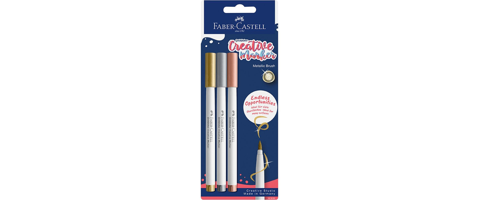 Faber-Castell Goldfaber Creative Pinselstift Metallic – Pinselspitze, wasserbasiert, 3 Farben