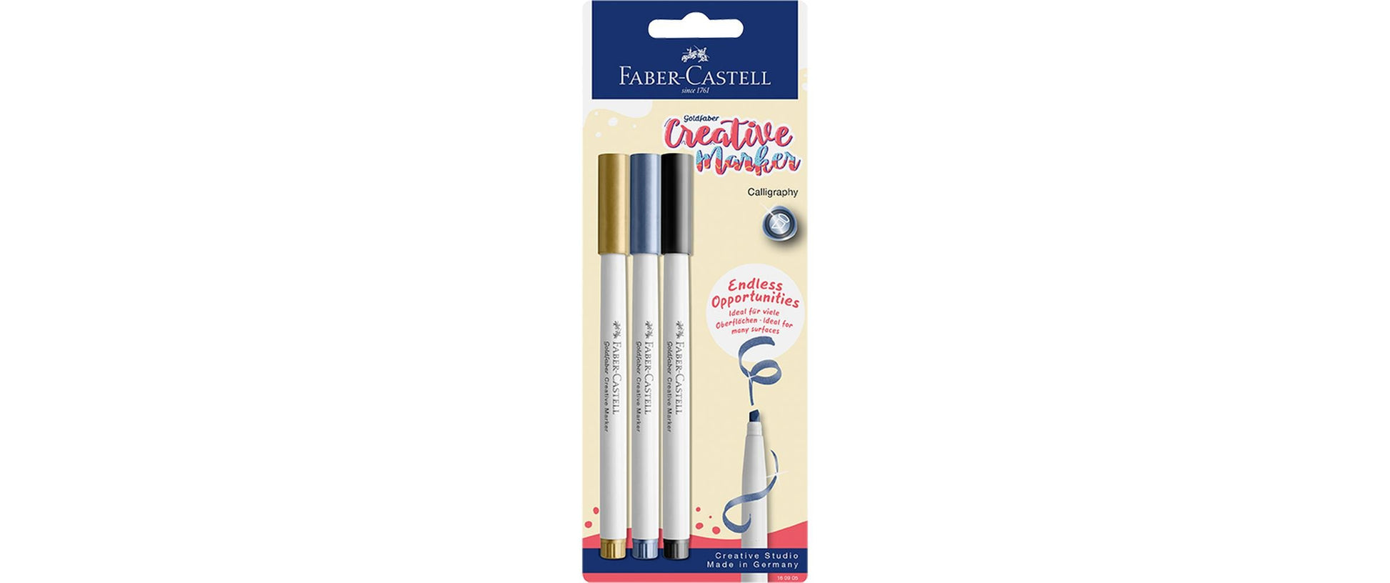 Faber-Castell Goldfaber Creative Filzstift Metallic – Keilspitze, wasserbasiert, 3er Set