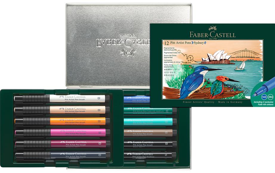 Faber-Castell PITT Artist Pen Sydney Fineliner – 12er-Set 0,4 mm – 12 Farben, sortiert – wasserfest