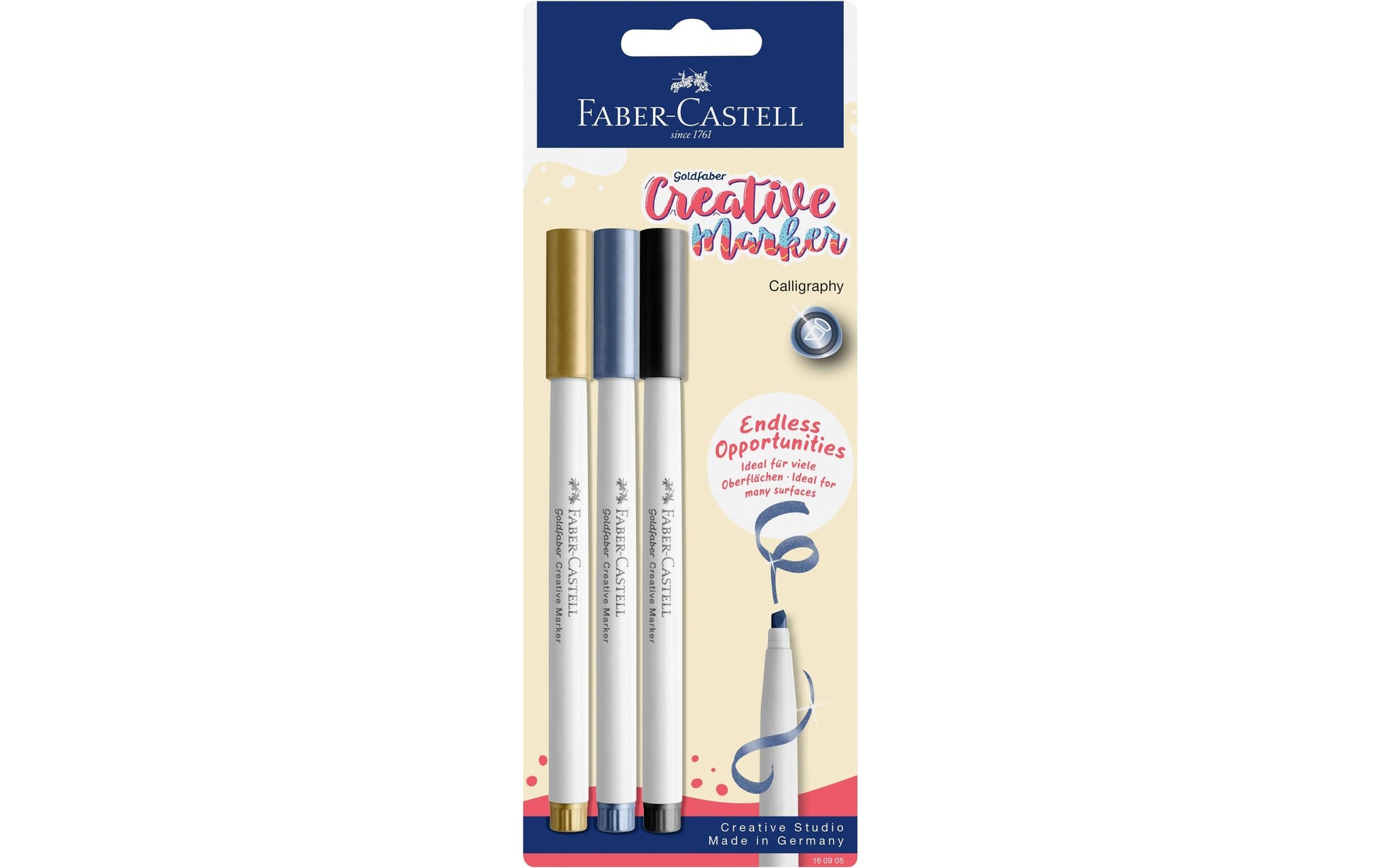 Faber-Castell Goldfaber Creative Filzstift Metallic – Keilspitze, wasserbasiert, 3er Set