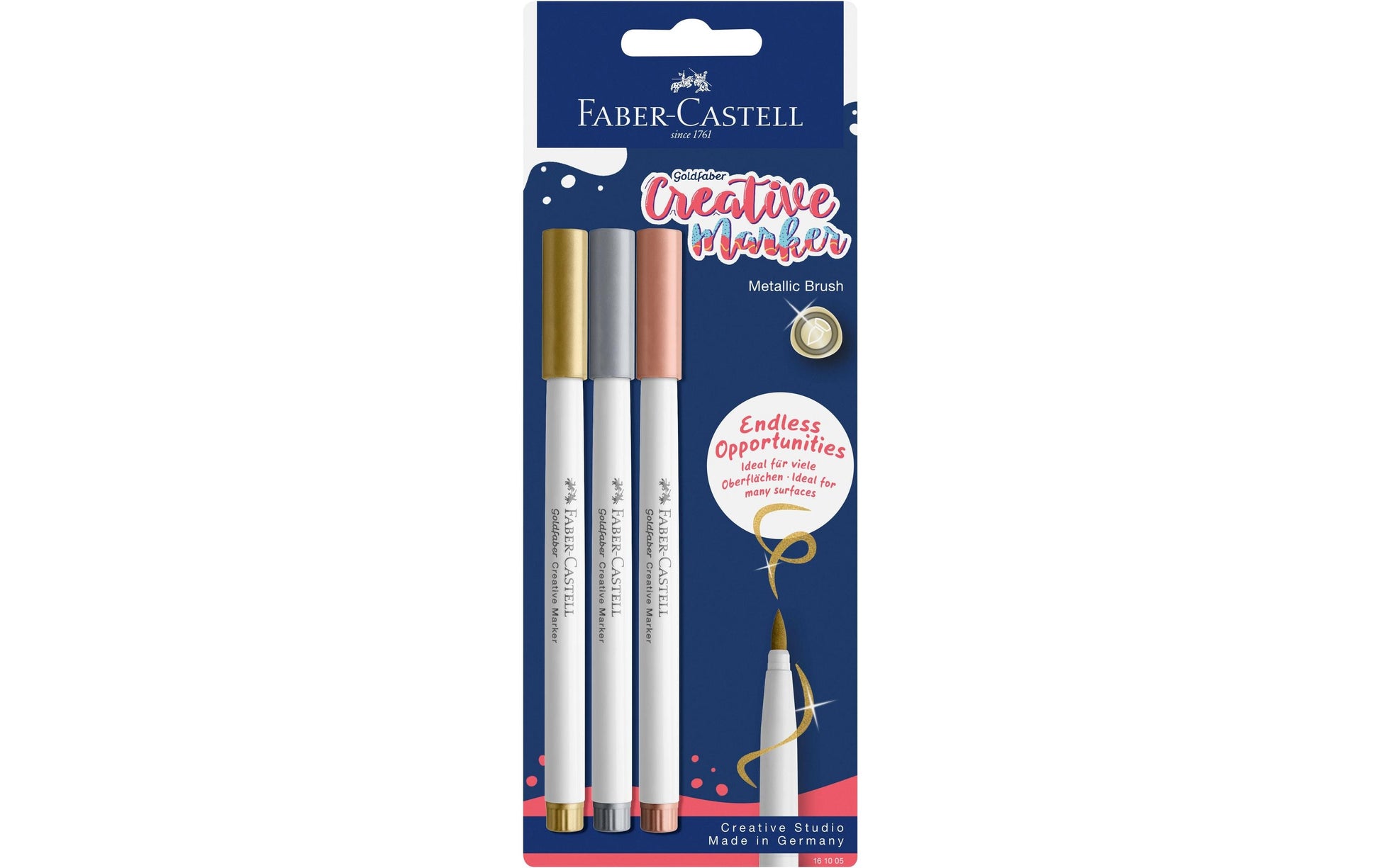Faber-Castell Goldfaber Creative Pinselstift Metallic – Pinselspitze, wasserbasiert, 3 Farben