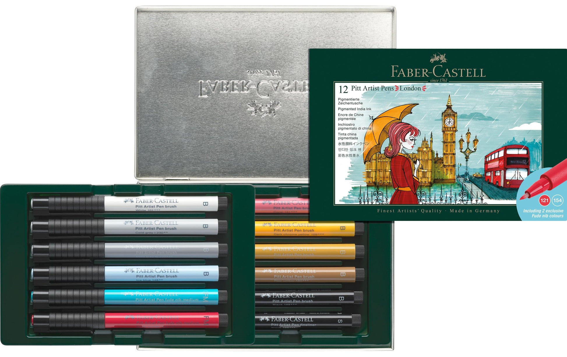Faber-Castell PITT Artist Pen London Fineliner – 12er-Set 0,4 mm – 12 Farben, sortiert – wasserfest