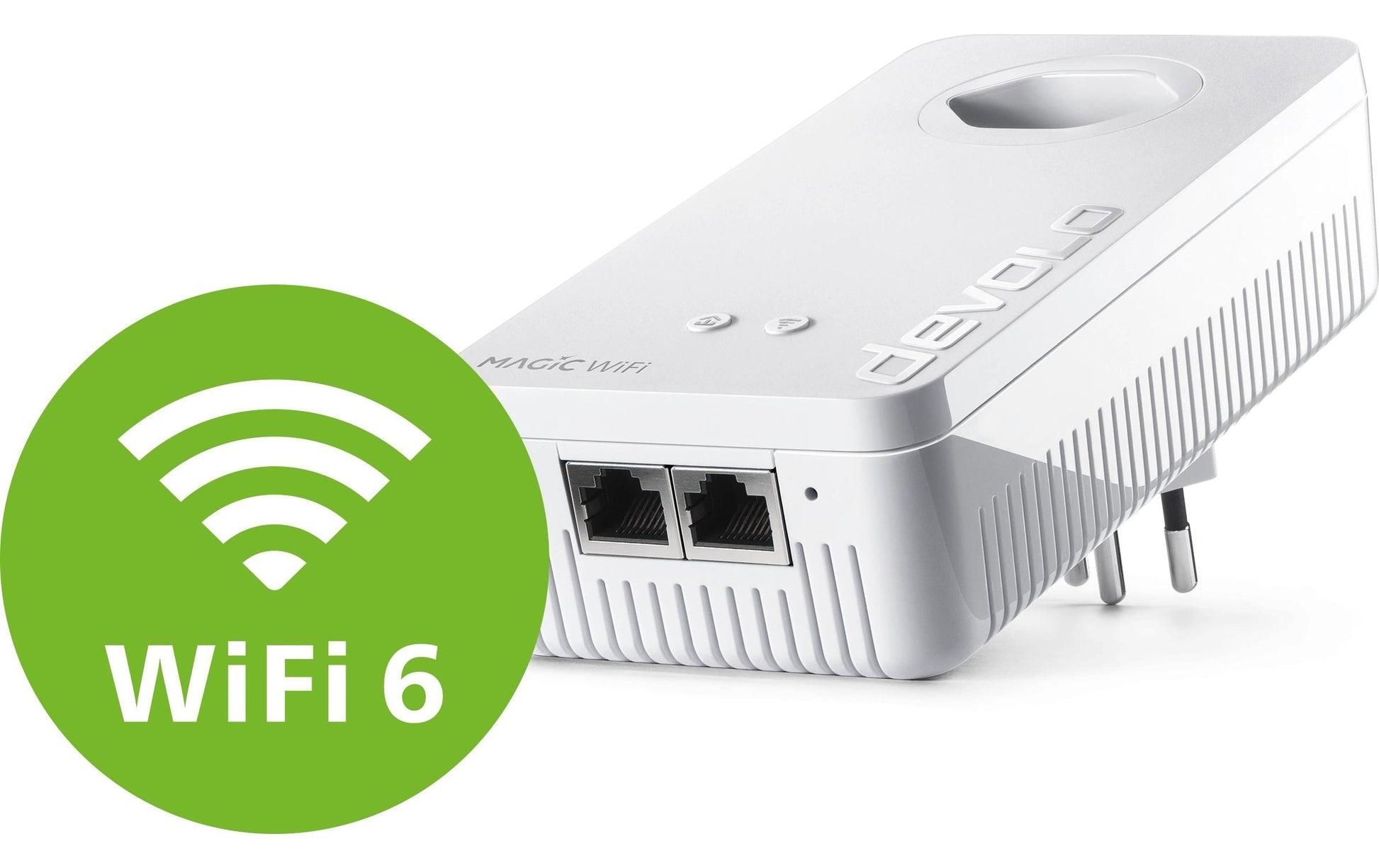 Devolo Magic 2 Wi‑Fi 6 next – Powerline-Adapter – Powerline 2,4 Gbit/s, 2× RJ‑45 1G, integrierte Steckdose