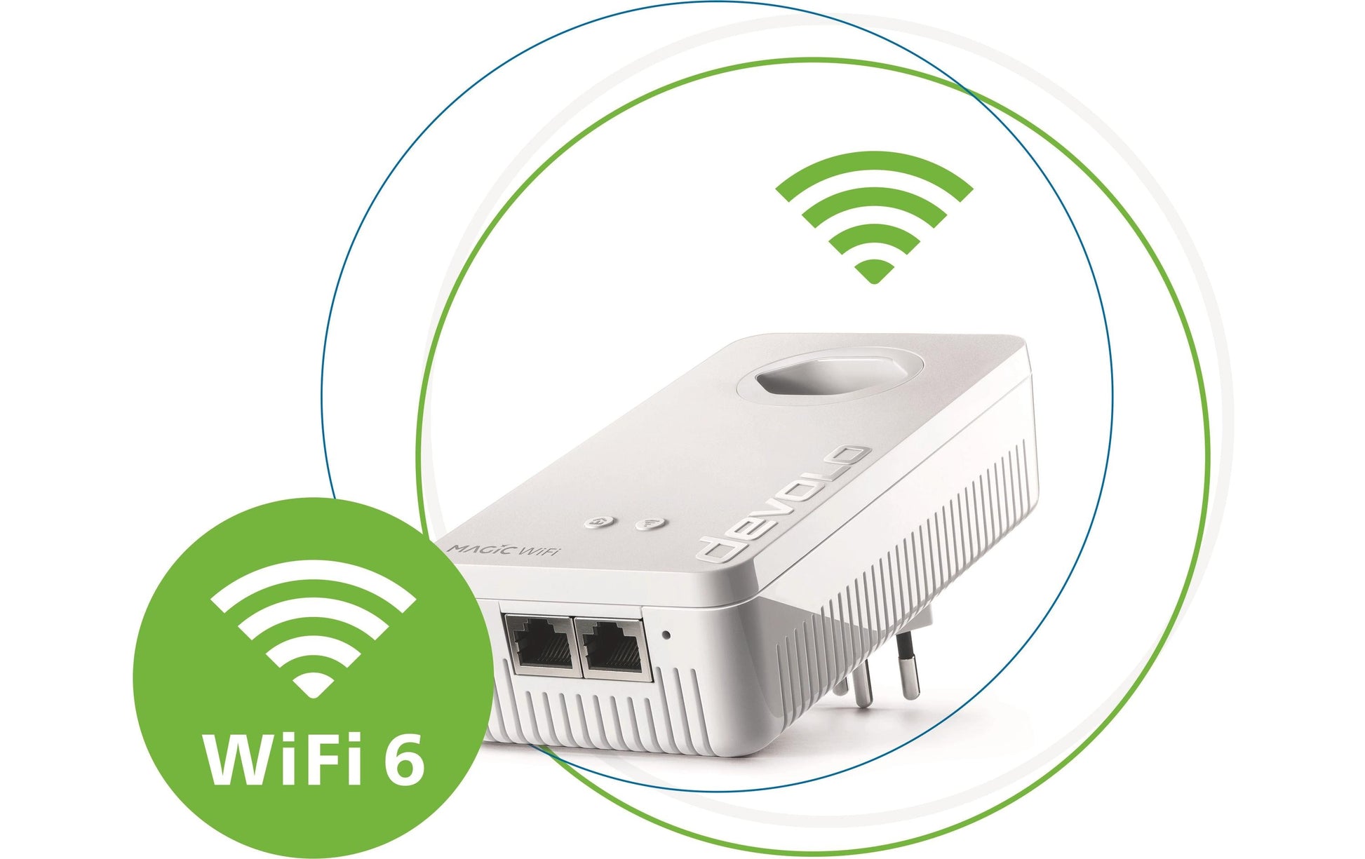 Devolo Magic 2 Wi‑Fi 6 next – Powerline-Adapter – Powerline 2,4 Gbit/s, 2× RJ‑45 1G, integrierte Steckdose