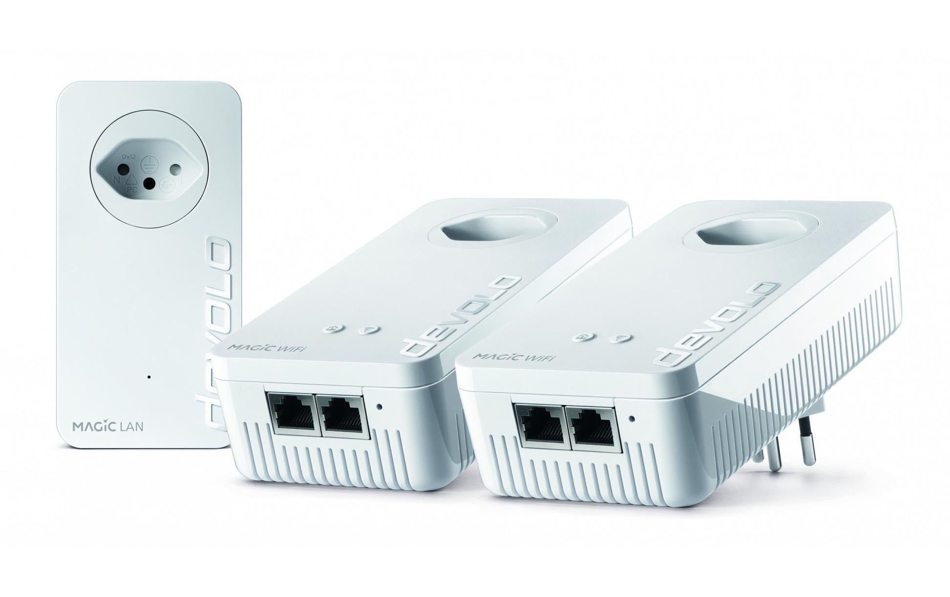 Devolo Magic 2 Wi‑Fi 6 Mesh-Set (3er) – Wi‑Fi 6, Dual-Band (2,4/5 GHz), bis 2,4 Gbit/s, 2× RJ‑45 je Node