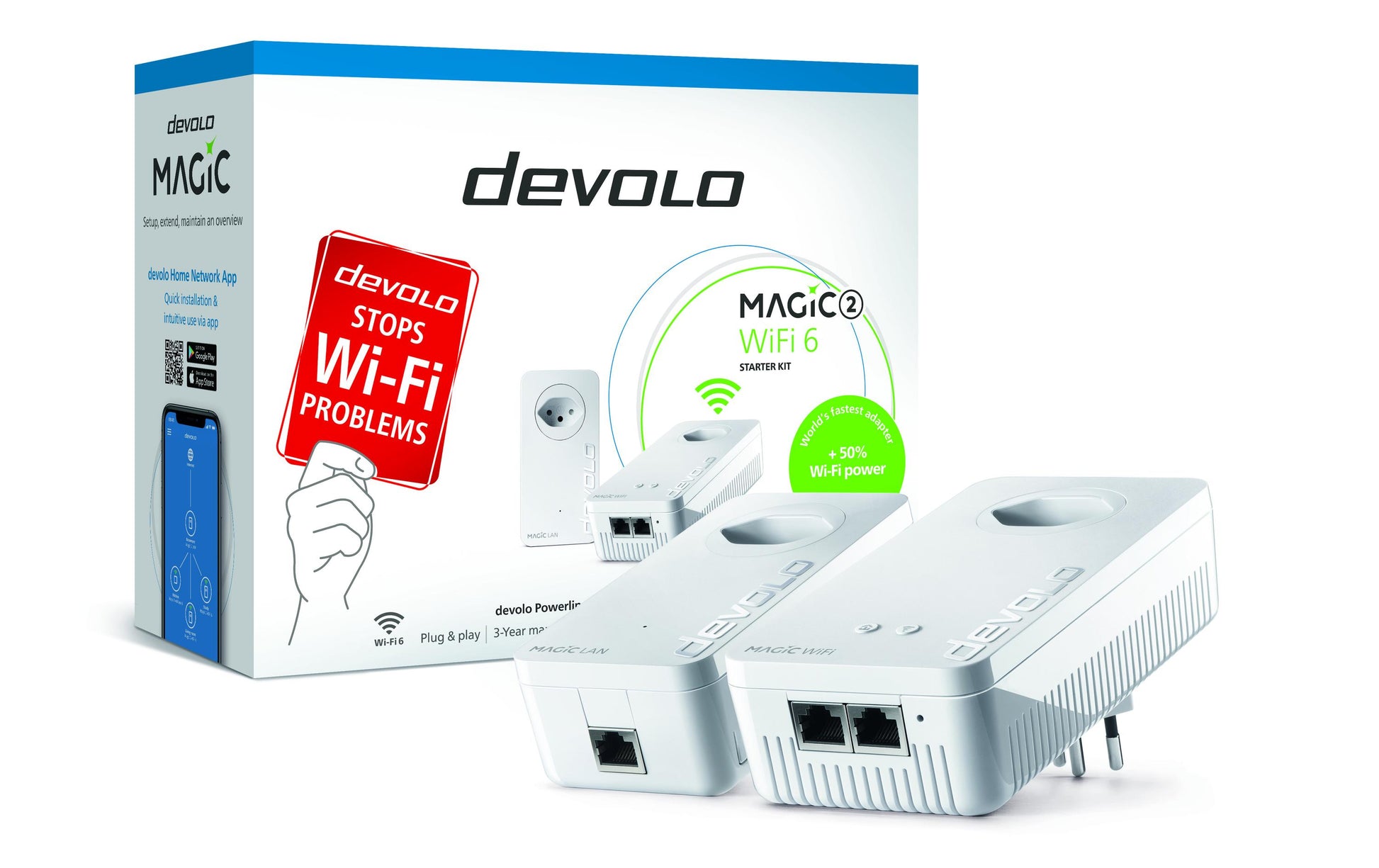 Devolo Magic 2 WiFi 6 next 7198 – Access Point – Wi‑Fi 6 (2,4/5 GHz), 2,4 Gbit/s, 6×GbE, 2er Set