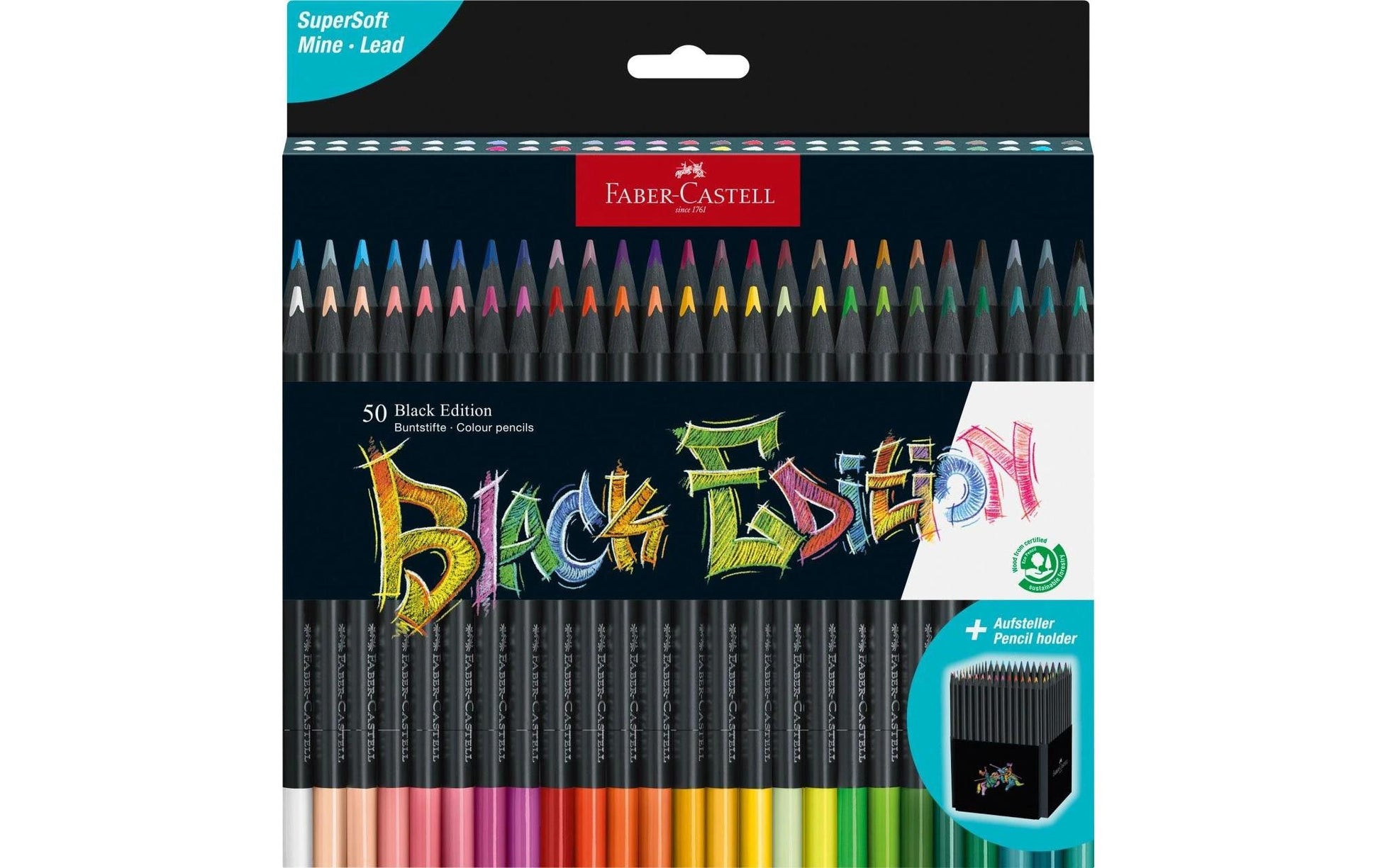 Faber-Castell Buntstifte Black Edition – 50 Farben, im Kartonetui