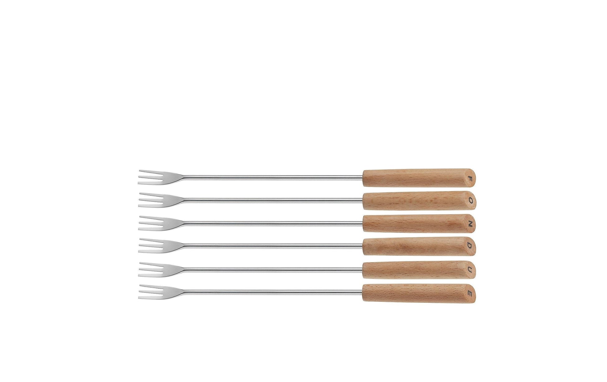 Kela Fonduegabeln – 6er-Set, 24,5 cm, Edelstahl, Holzgriff, Silber, Braun, für Käsefondue