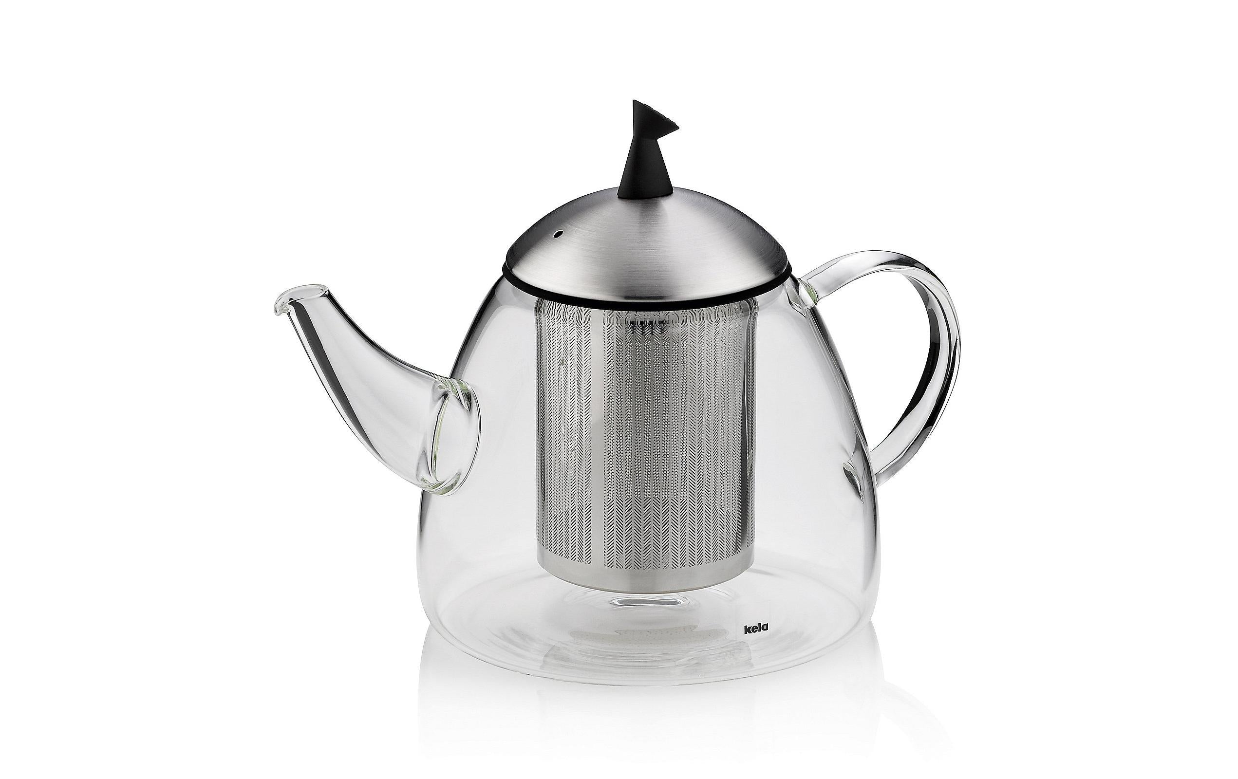 Kela Aurora – Teekanne, 1,3 l, Glas, Edelstahl-Teesieb, Silber, für Glaskeramik