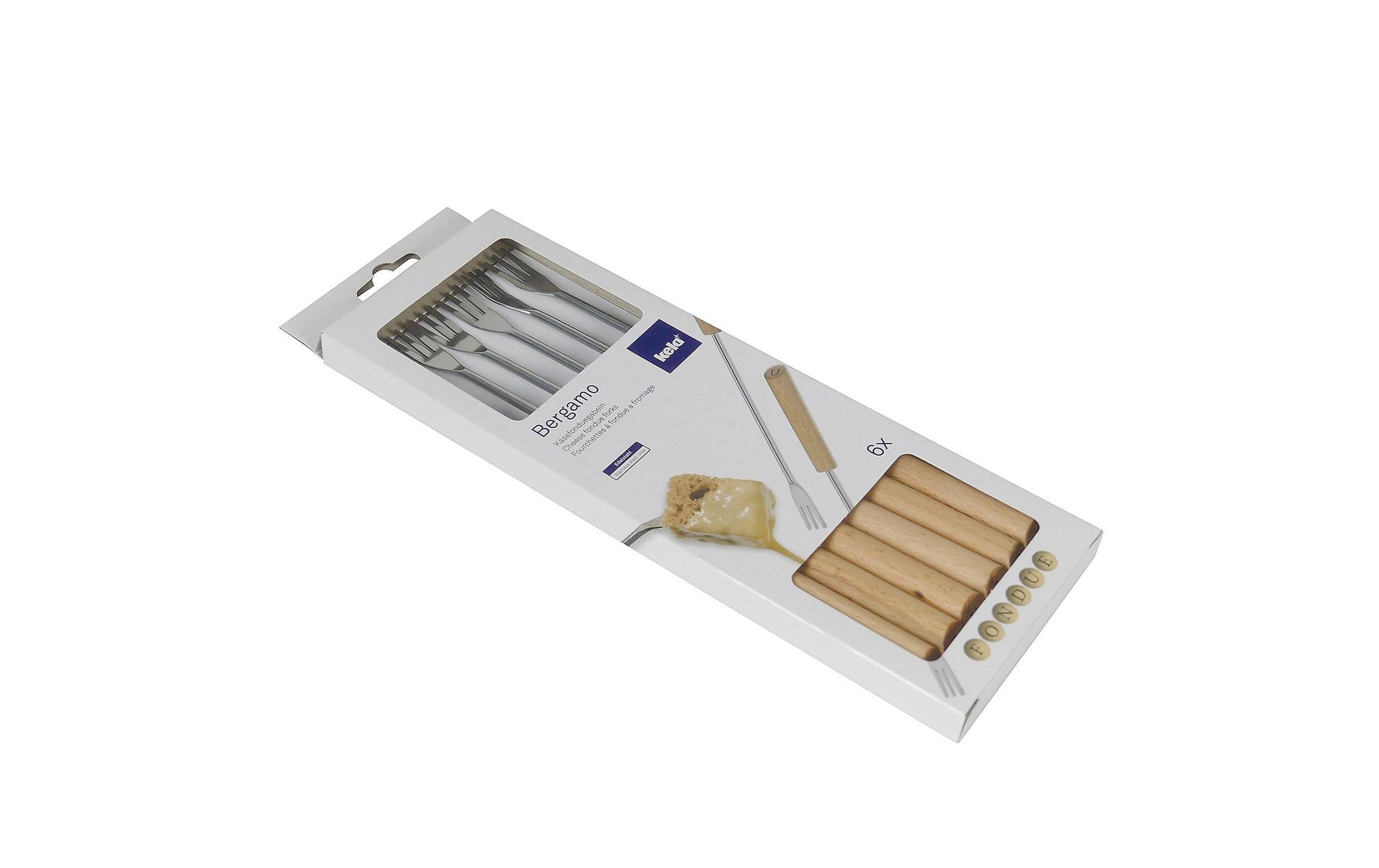 Kela Fonduegabeln – 6er-Set, 24,5 cm, Edelstahl, Holzgriff, Silber, Braun, für Käsefondue