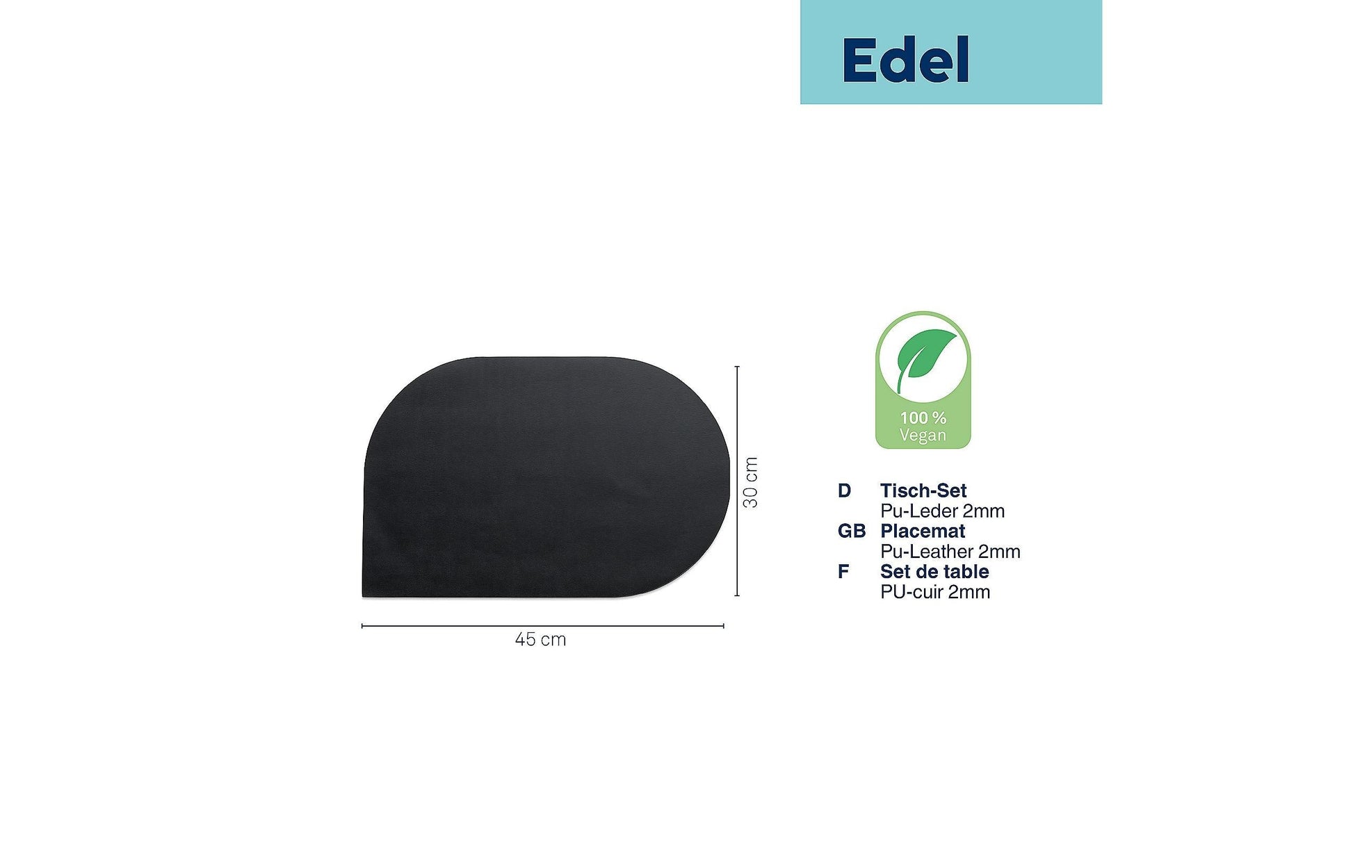 Kela Tischset – Kunstleder (PU), Schwarz, 45 × 30 cm