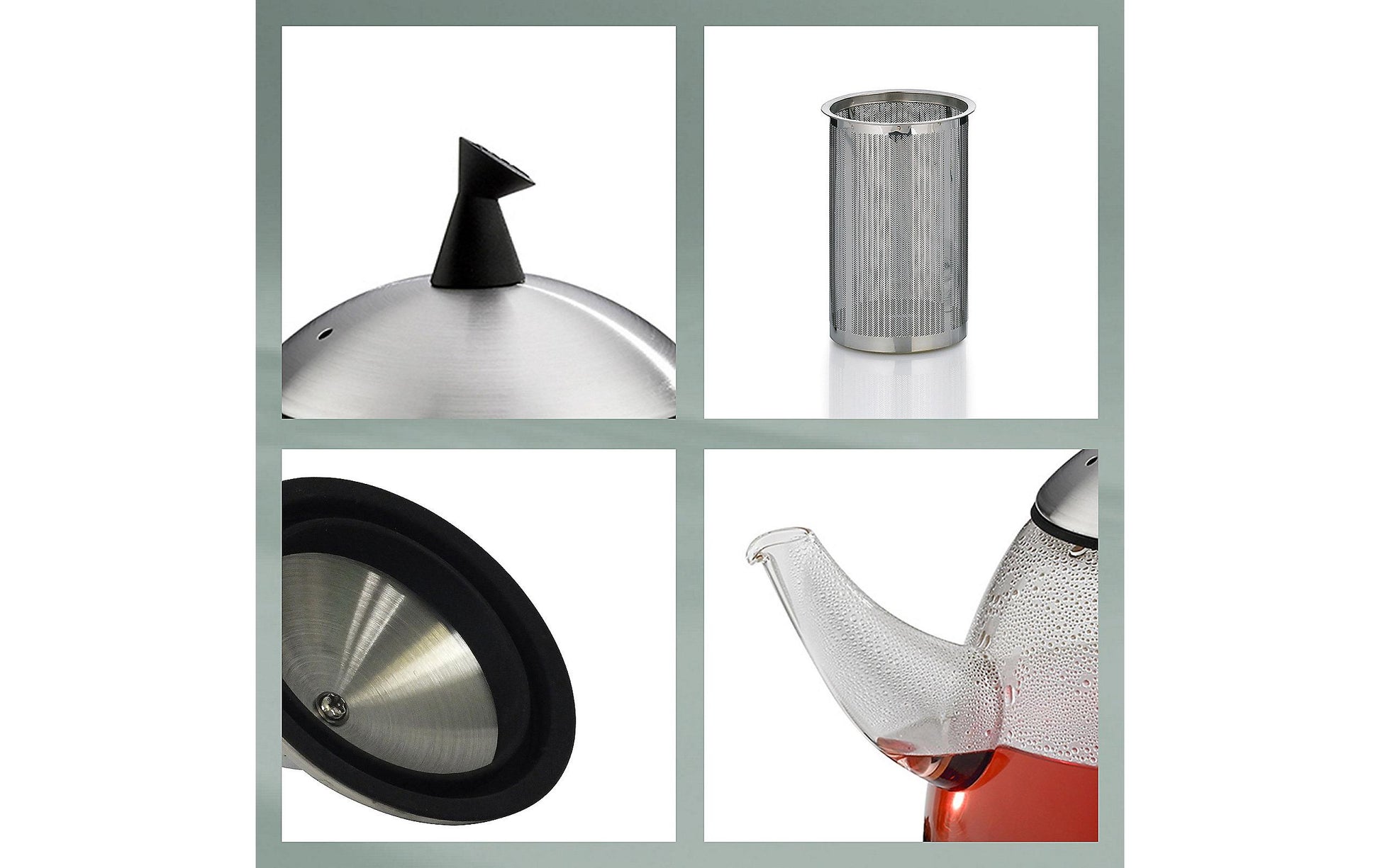 Kela Aurora – Teekanne, 1,3 l, Glas, Edelstahl-Teesieb, Silber, für Glaskeramik