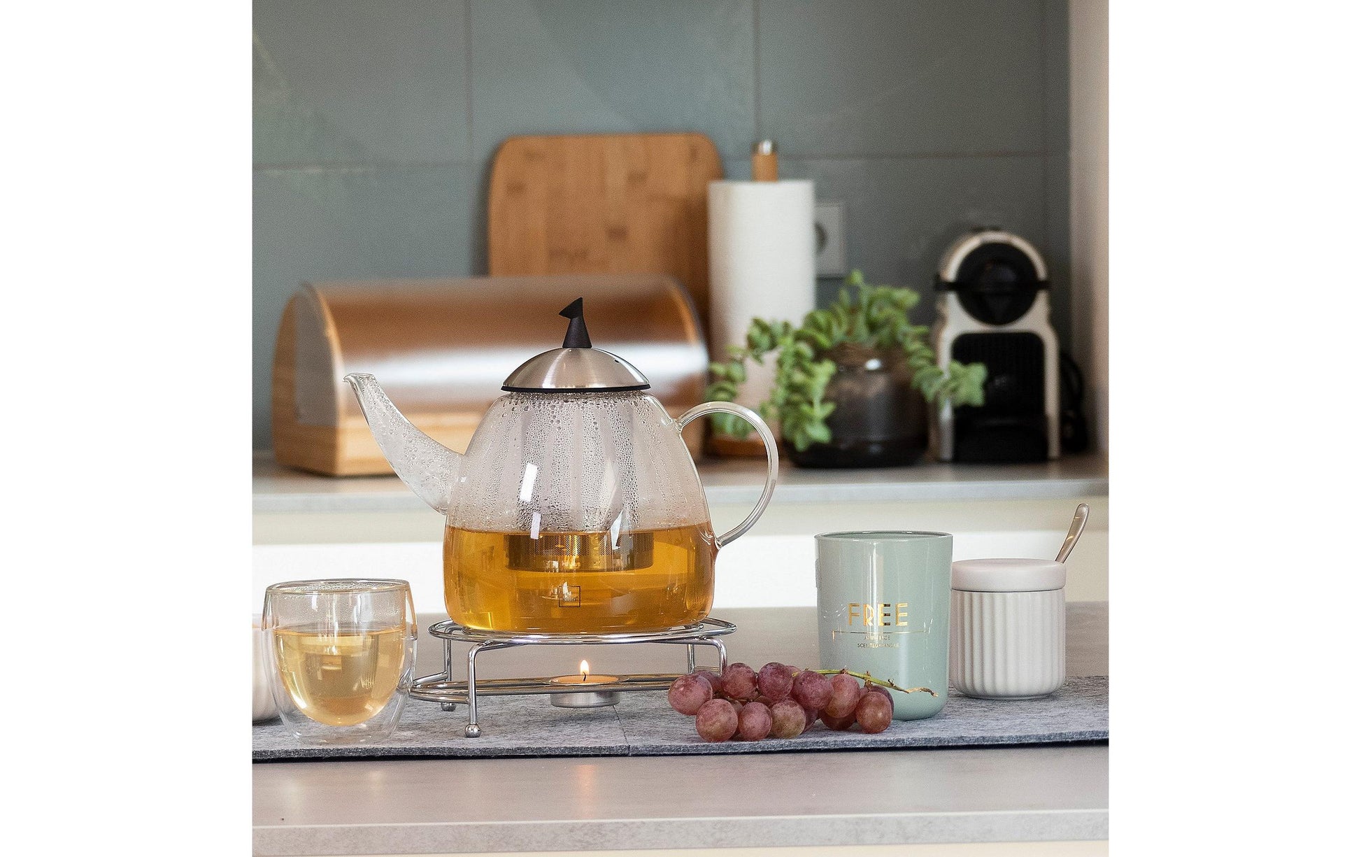 Kela Aurora – Teekanne, 1,3 l, Glas, Edelstahl-Teesieb, Silber, für Glaskeramik