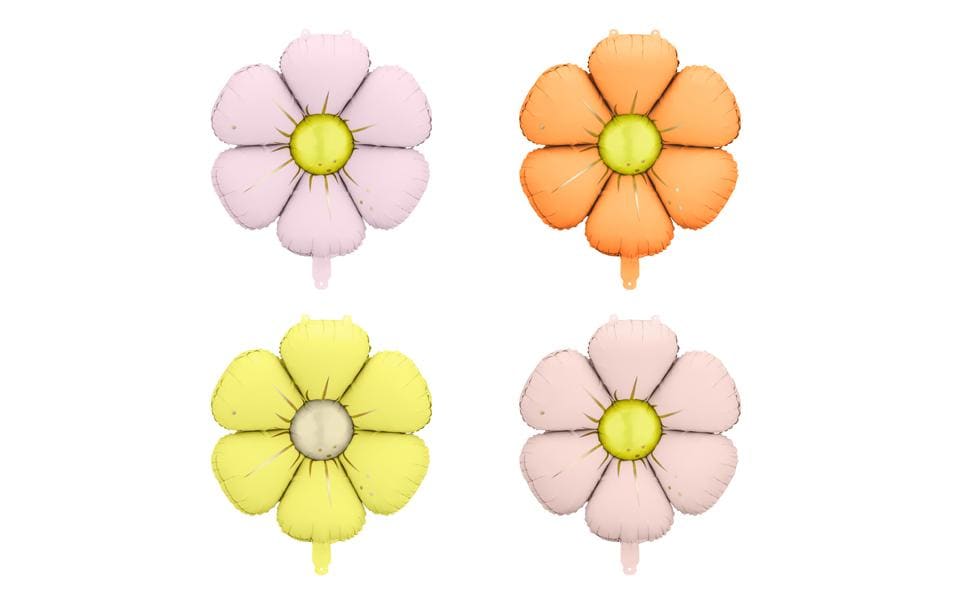 PartyDeco Folienballon Gänseblümchen – Mehrfarbig – Ø 45 cm – Folie – 4 Stk