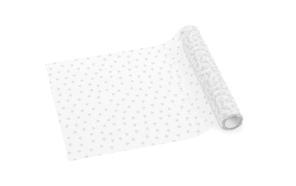 PartyDeco Tischläufer – 36×900 cm, Polyester, Weiss, Herz