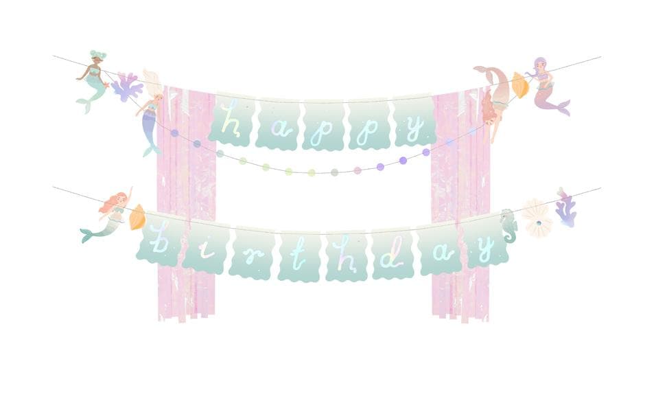 PartyDeco Girlande Happy Birthday Meerjungfrau – mehrfarbig – 130 × 100 cm