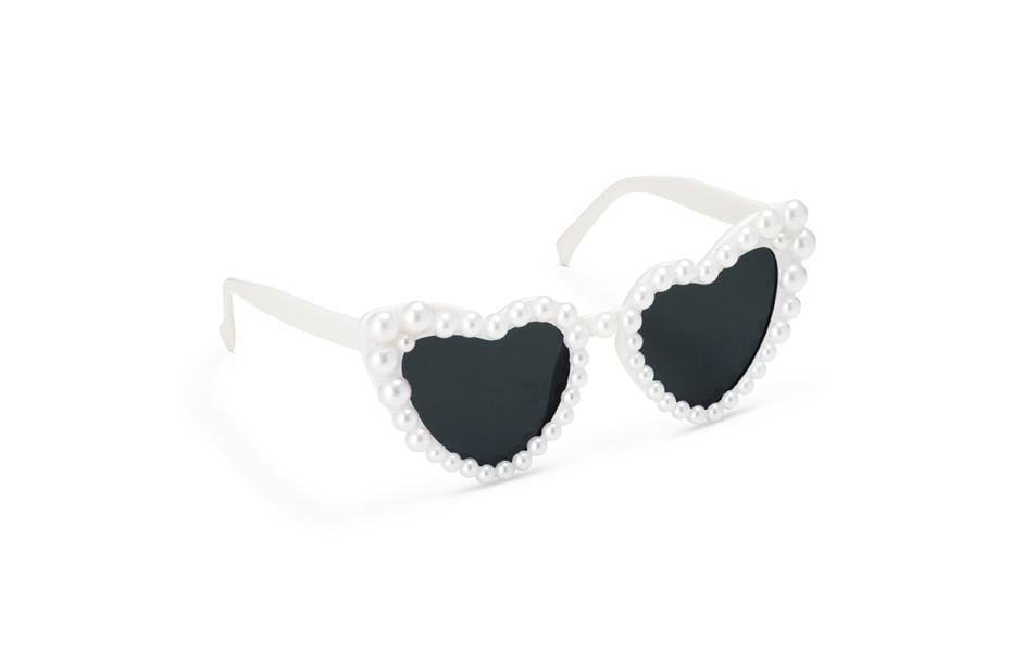 PartyDeco Disco-Brille Herzförmig mit Perlen – Schwarz, Weiss – 13,5 × 5 cm