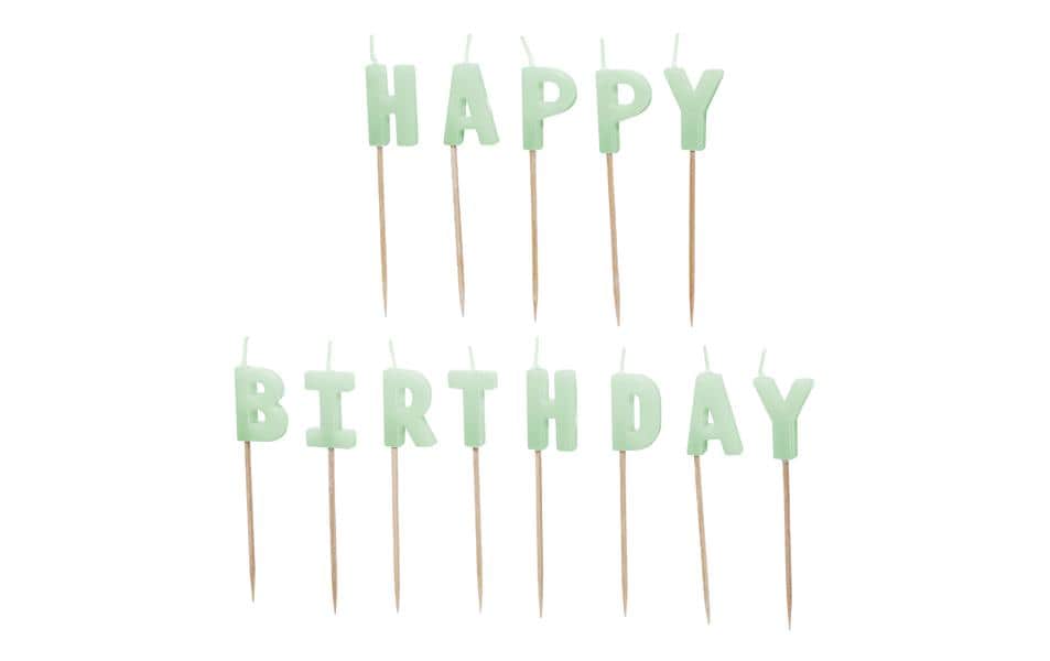 PartyDeco Geburtstagskerzen Happy Birthday – Hellgrün – Höhe 2,5 cm (Gesamthöhe 7 cm)