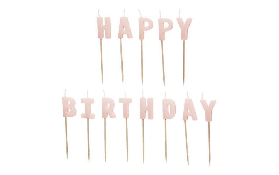 PartyDeco Geburtstagskerzen Happy Birthday – rosa – 7 cm – 1 Stk