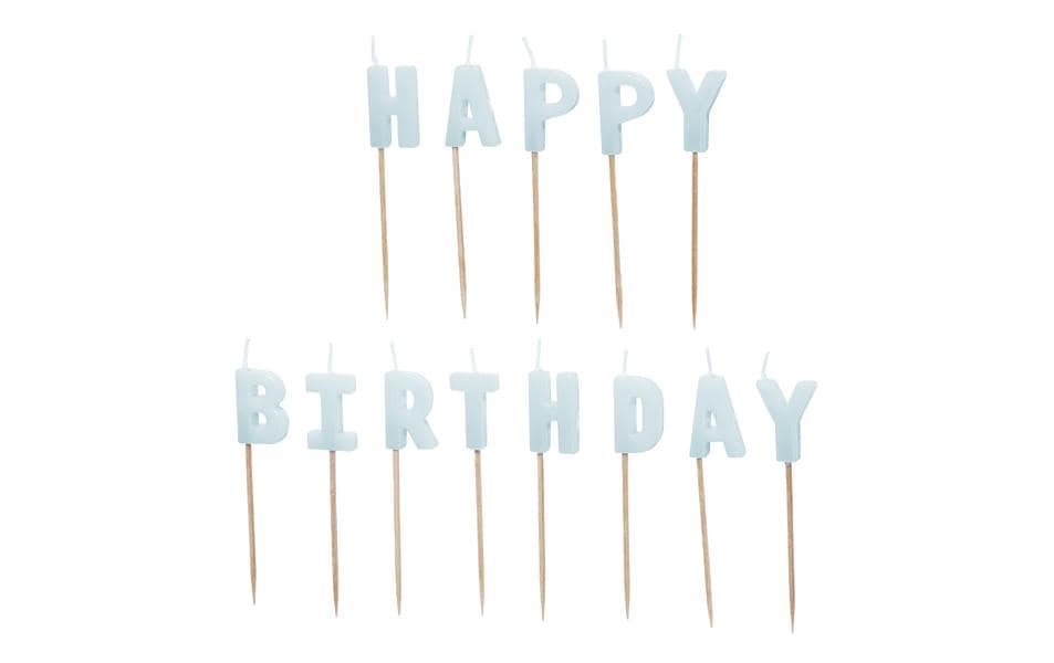 PartyDeco Geburtstagskerzen Happy Birthday – Hellblau – 2,5 cm (Gesamthöhe 7 cm)