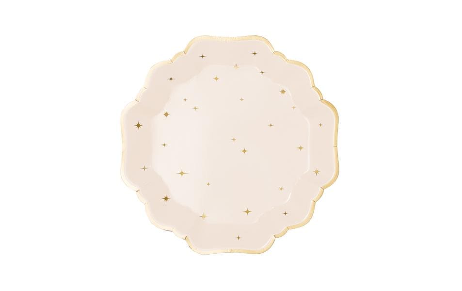 PartyDeco Teller, Papier/Karton – Ø 21 cm, beige, Sterne – 1 Stk.