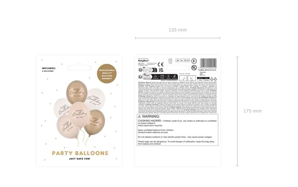 PartyDeco Happy Birthday Luftballons – mehrfarbig – Ø 30 cm – Latex – 6 Stk