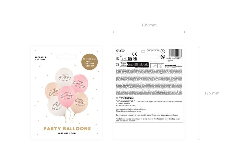 PartyDeco Geburtstagsluftballons – Rosa – Ø 30 cm – Latex – 6 Stk