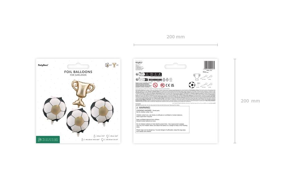 PartyDeco Folienballon Fussball – mehrfarbig – 33 × 33 cm – Folie – 4 Stk