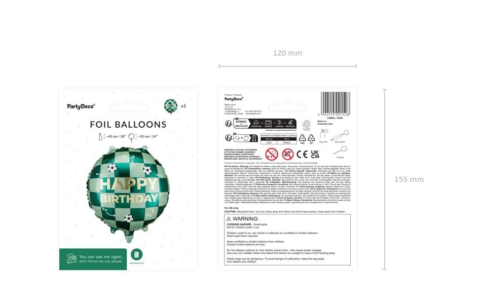 PartyDeco Folienballon Geburtstag – Mehrfarbig – 35 × 35 cm – Folie – 1 Stk