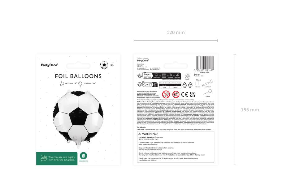 PartyDeco Folienballon Fussball – Schwarz-Weiss – 35 × 35 cm – 1 Stück