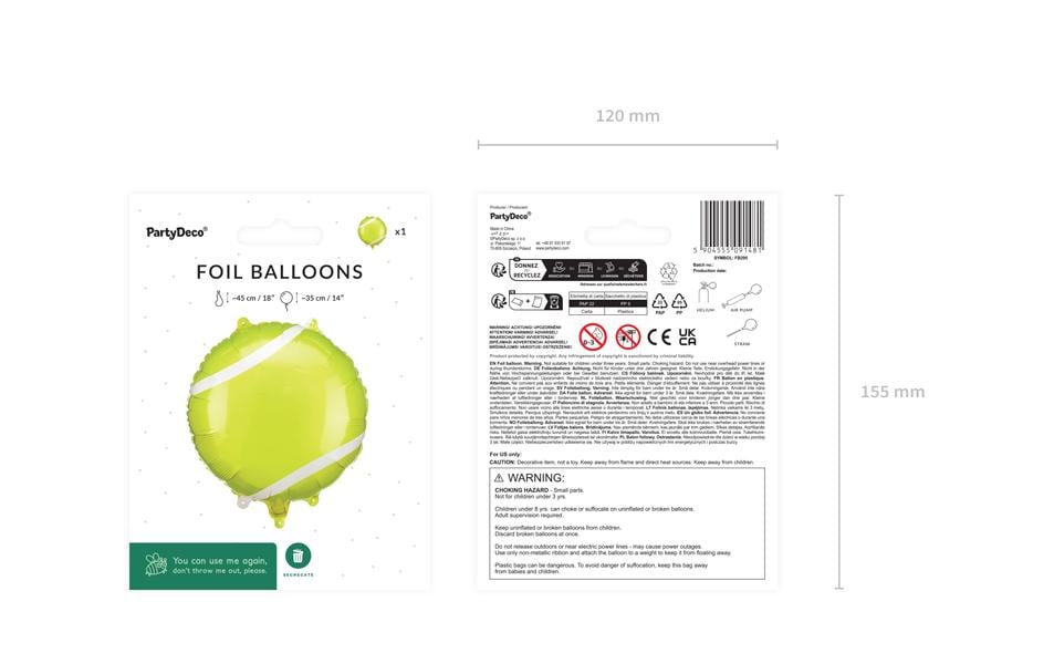 PartyDeco Folienballon Ball – Gelb – 35 × 35 cm – 1 Stk