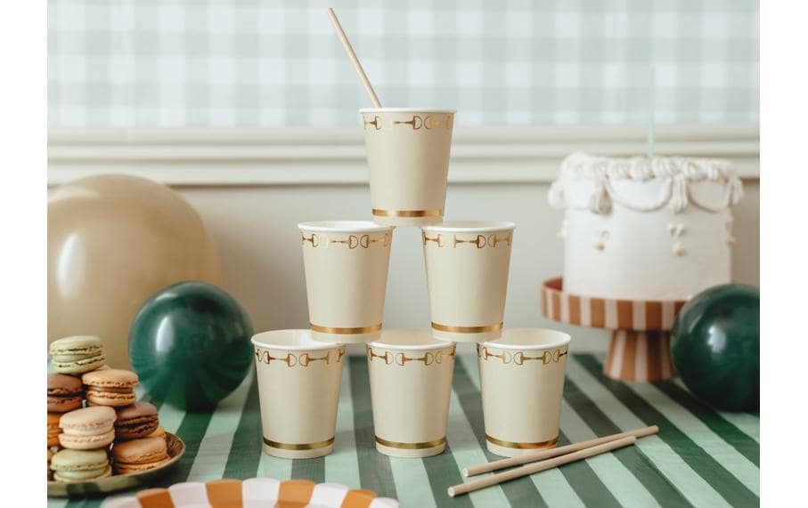 PartyDeco Trinkbecher, Papier – 2,2 dl, Beige/Gold – FSC – 6 Stk.