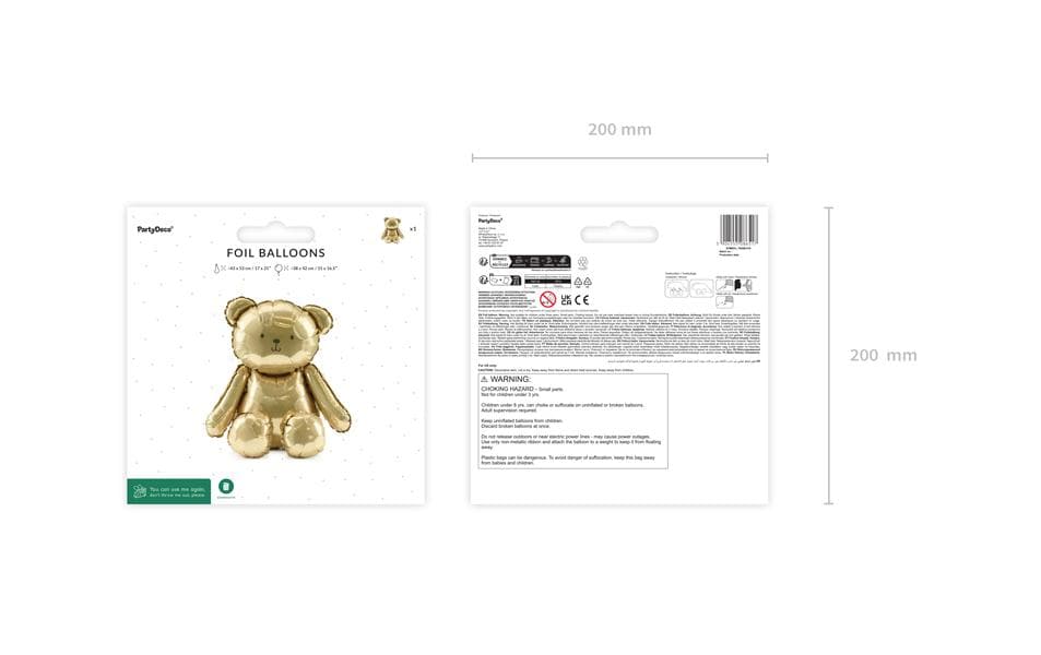 PartyDeco Folienballon Bär – Gold – 38 × 42 cm – 1 Stk