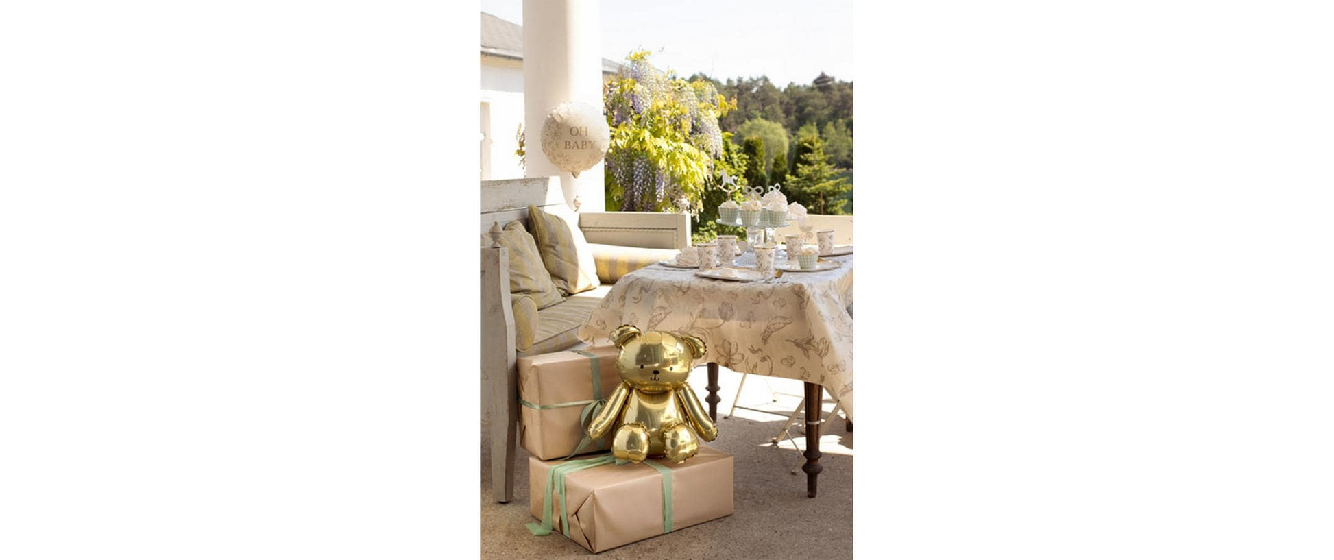 PartyDeco Folienballon Bär – Gold – 38 × 42 cm – 1 Stk