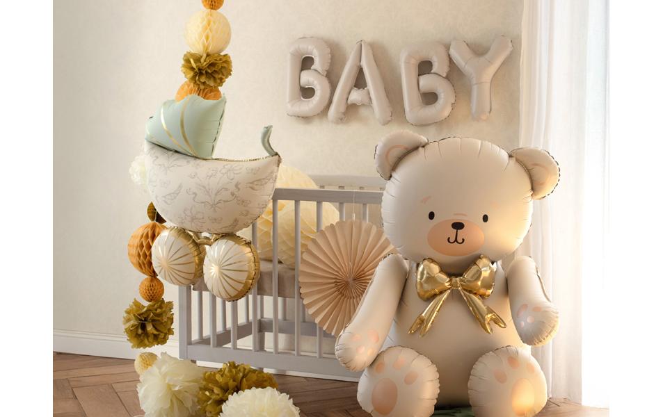 PartyDeco Folienballon Baby – beige – 90 × 35 cm – 1 Stk