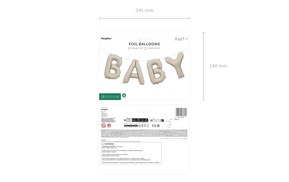 PartyDeco Folienballon Baby – beige – 90 × 35 cm – 1 Stk