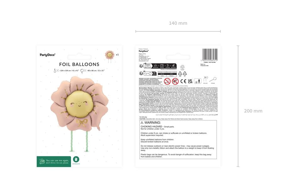 PartyDeco Folienballon Blume – Rosa – 80 × 80 cm – Folie – 1 Stk