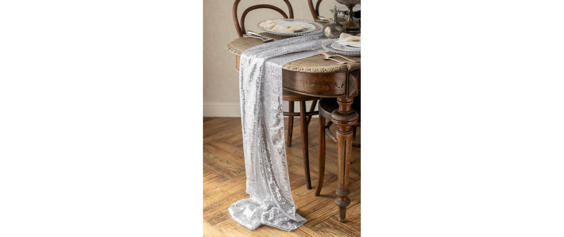 PartyDeco Tischläufer – Polyester, Silber, 30 cm × 5 m