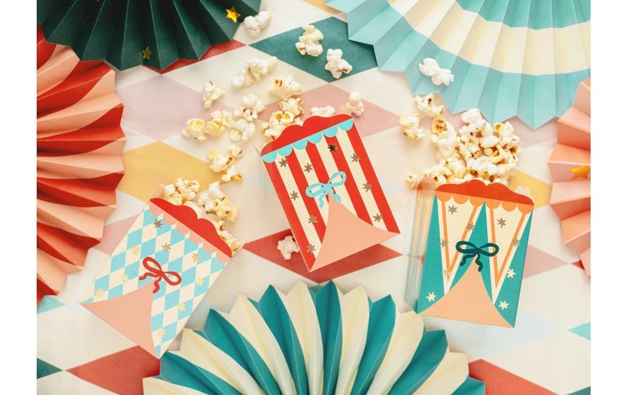 PartyDeco Popcornboxen, Papier/Karton – 11,5 × 8 × 5 cm – Zirkus – 6 Stk.