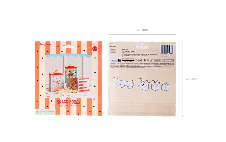 PartyDeco Popcornboxen, Papier/Karton – 11,5 × 8 × 5 cm – Zirkus – 6 Stk.