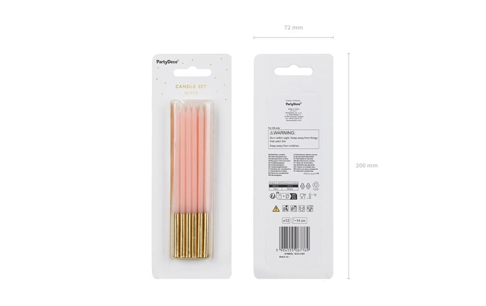 PartyDeco Geburtstagskerzen – Pink – 14 cm – 12 Stk